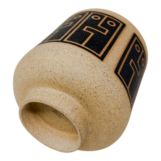 Large Footed Vessel - Hug Face - Matte Black & White
