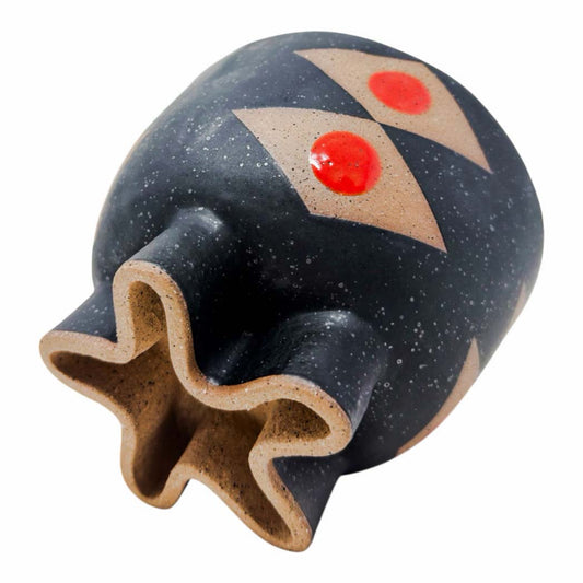 Bowl with Glazed Organic Foot - Snake Eyes - Matte Black, White & Gloss Red
