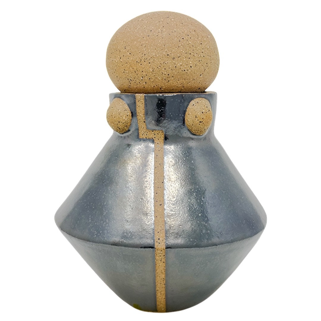 Vessel with Lid - Lines & Studs - Pewter