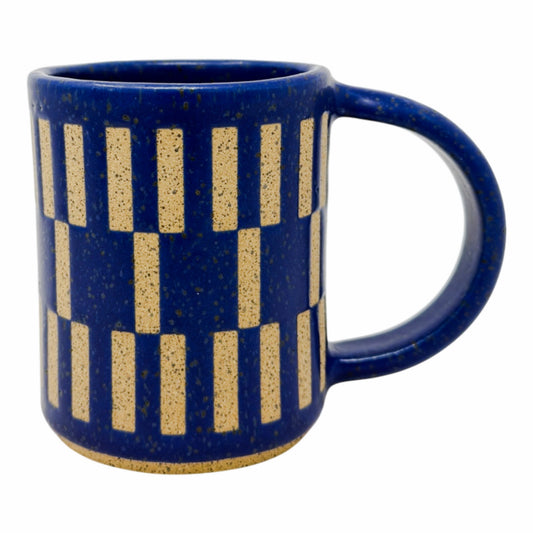 12oz. Mug - Patterned Rectangles Inversed - Matte Blue