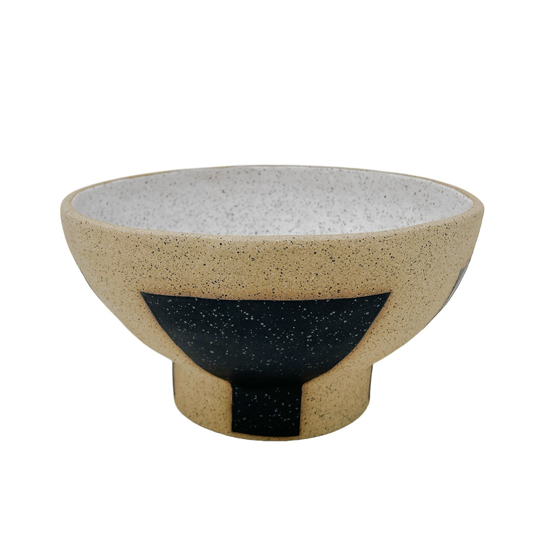 Bowl with Foot - Funnel - Matte Black & White