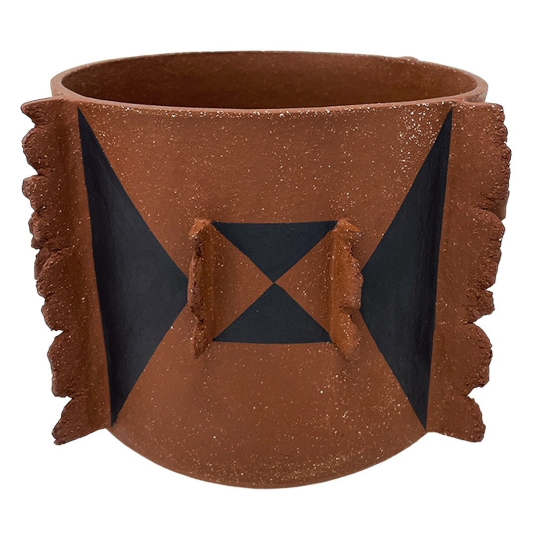 Large Vessel - Red Clay - Fins - Dark Brown