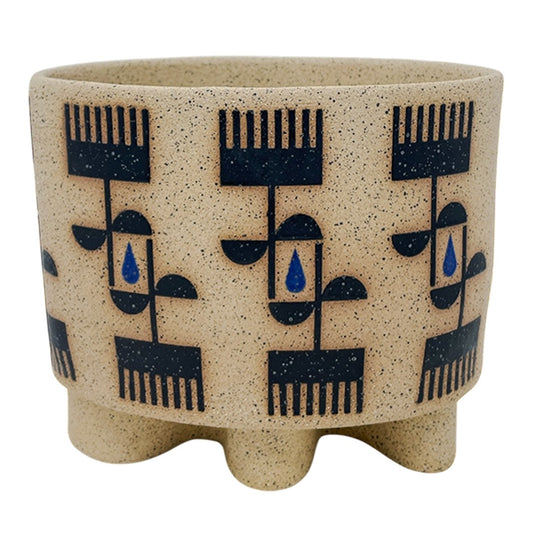 Small Oval Vessel - Flowers - Black & Blue
