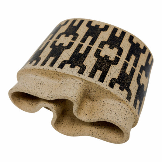 Small Oval Vessel - Humans Mirrored - Matte Brown
