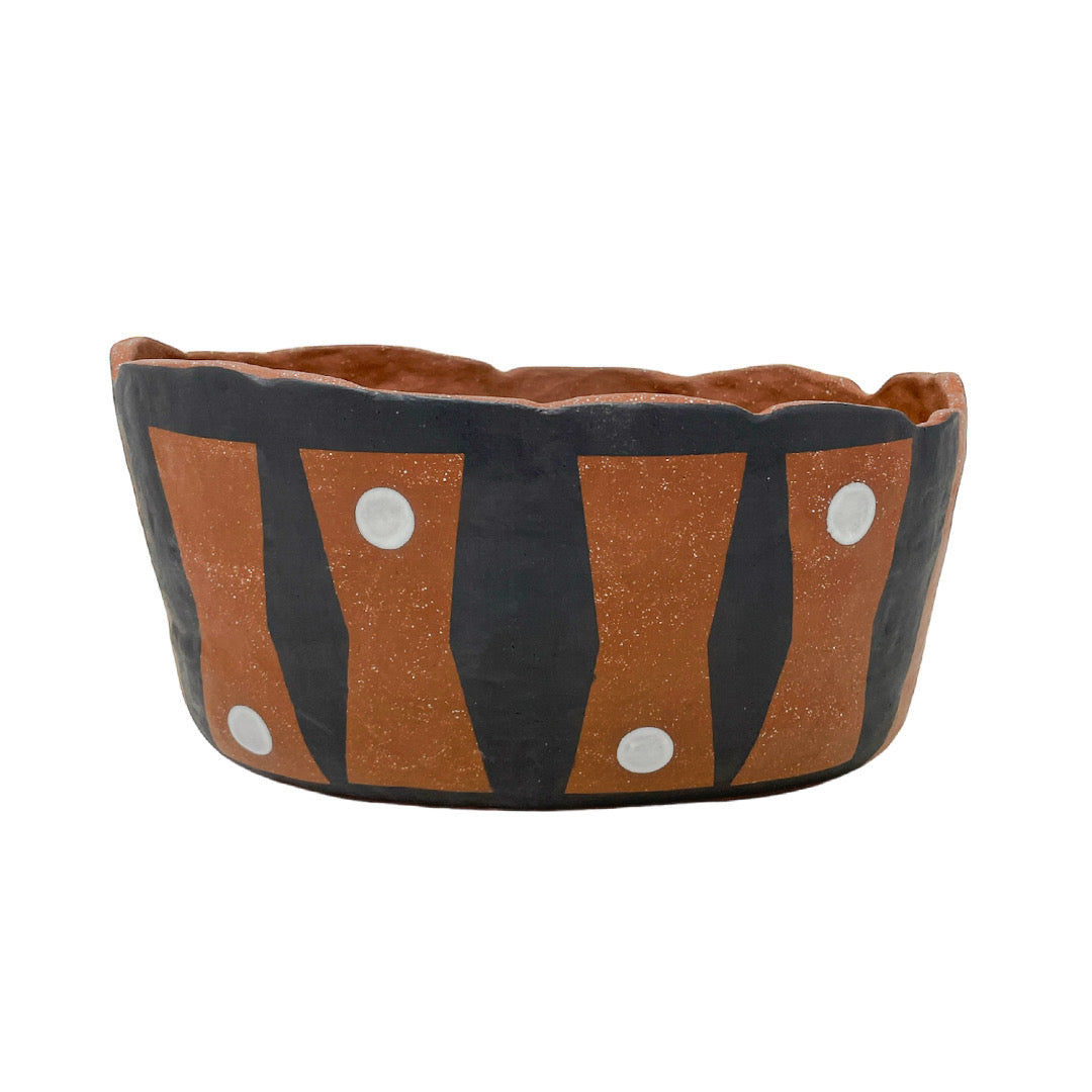 XLarge Organic Vessel - Red Clay - Buttons - Dark Brown & Gloss White