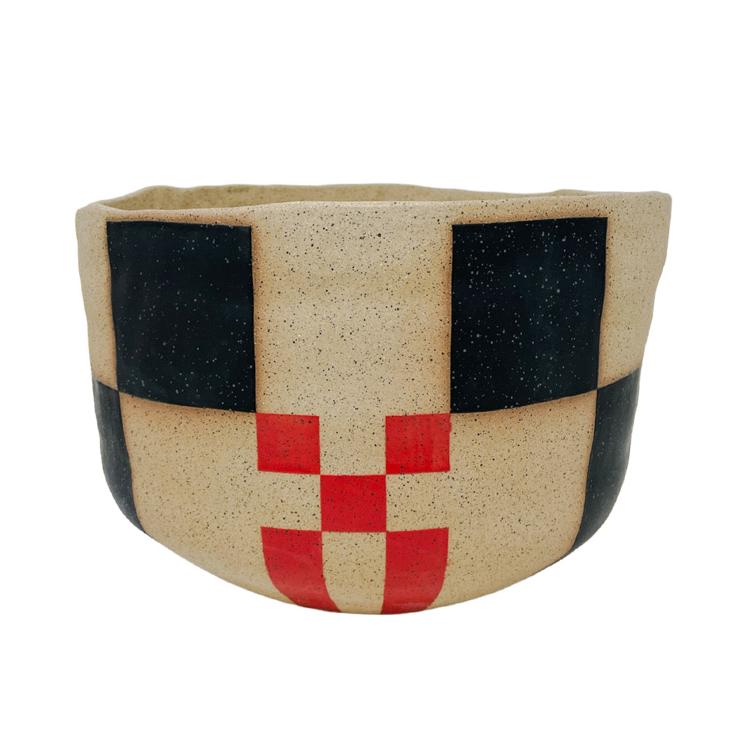 XLarge Organic Vessel - Checkers - Matte Black & Red