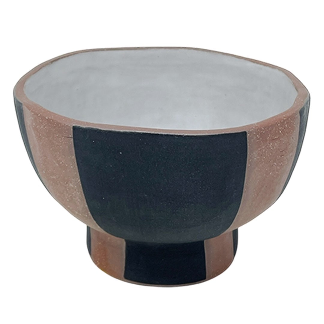 Organic Bowl with Foot - Red Clay - Funnel - Matte Black & White