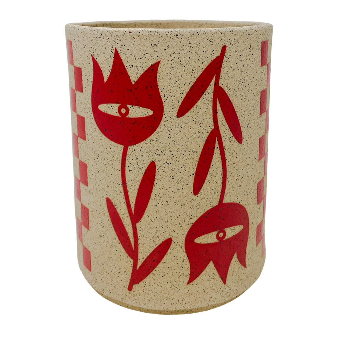 Medium Vessel - Tulips - Matte Red