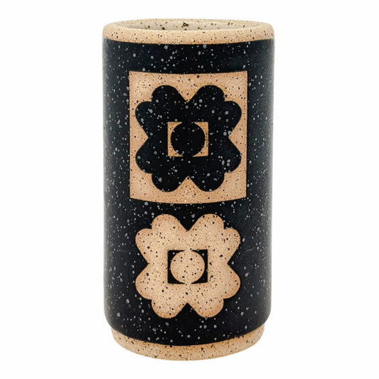 Mini Vessel - Small Flowers - Matte Black