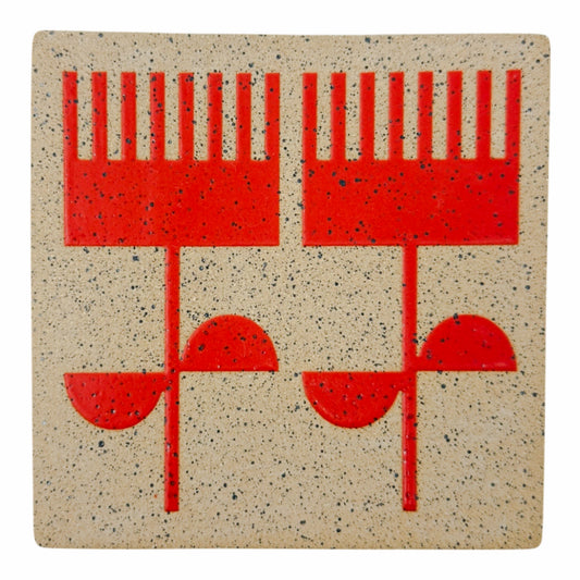 4" Tile - Flowers - Matte Red