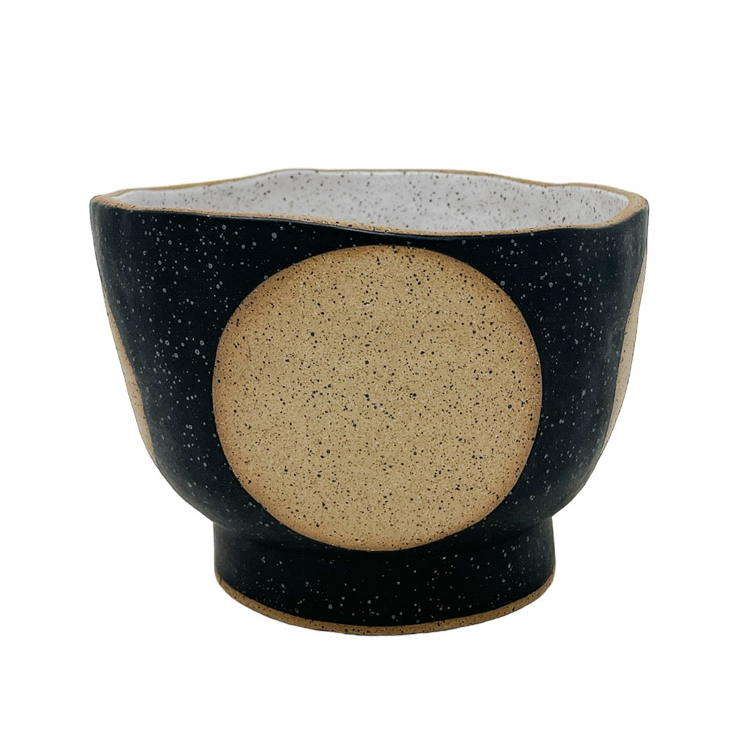 Organic Bowl with Foot - Circle - Matte Black & White