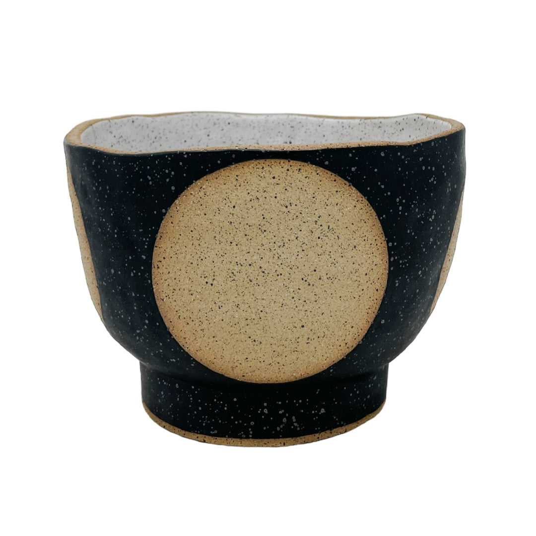 Organic Bowl with Foot - Circle - Matte Black & White