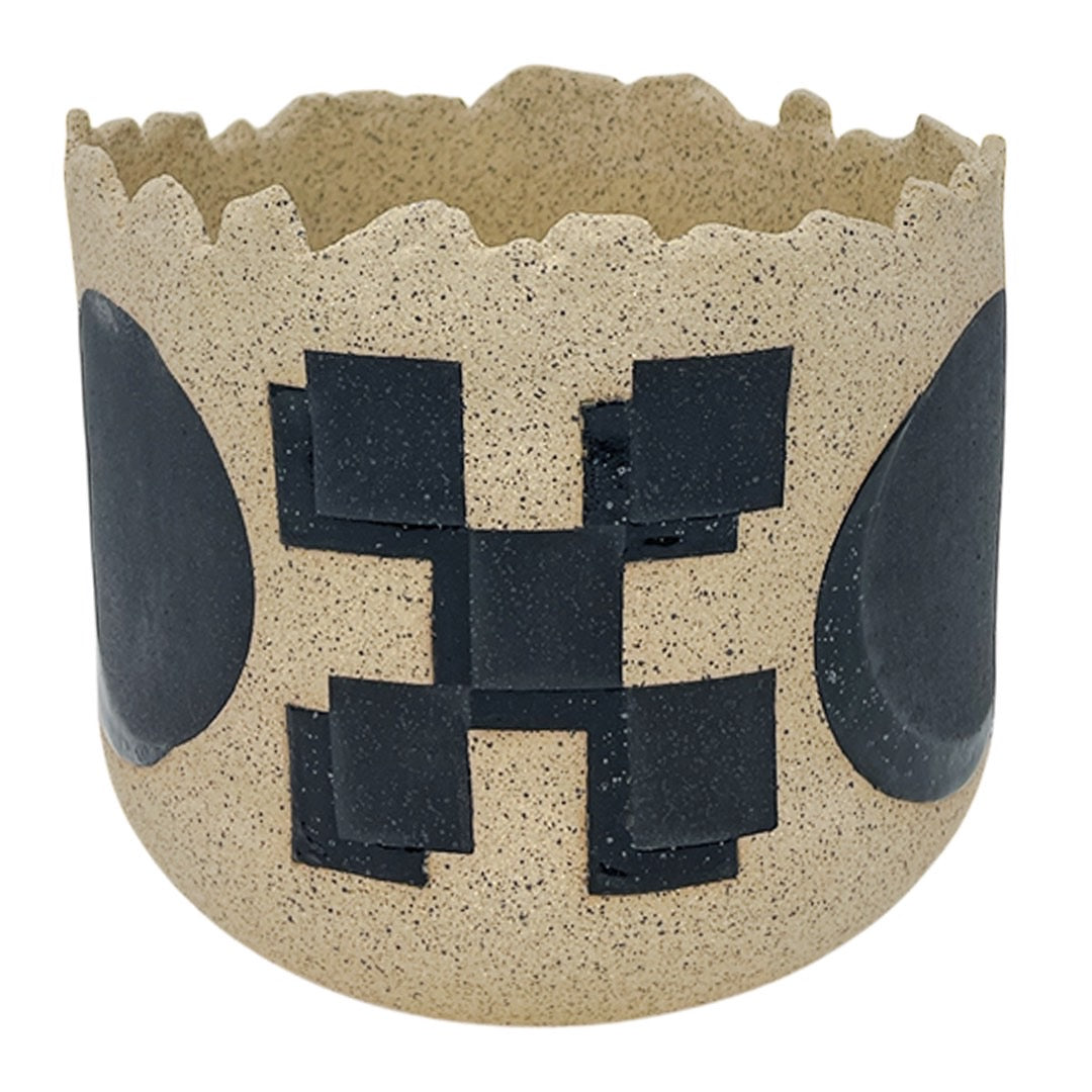 Large Vessel - Circle Checkers - Black