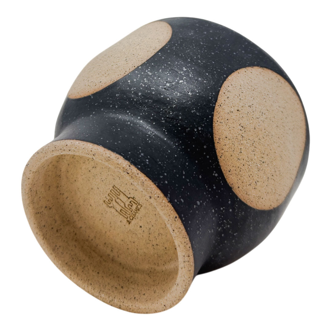 Bowl with Foot - Circles - Matte Black & White