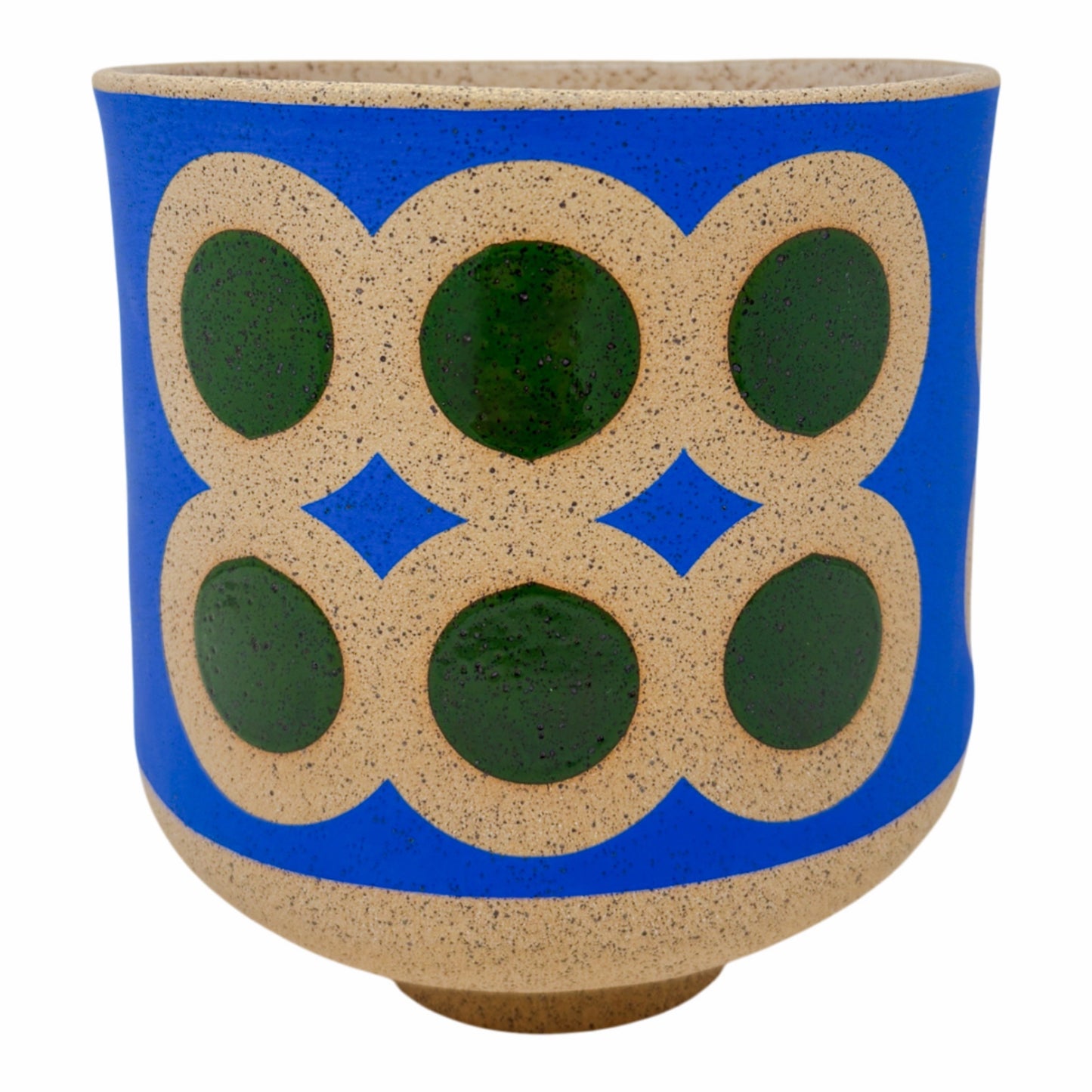 Large Footed Vessel - Circles - Blue & Green