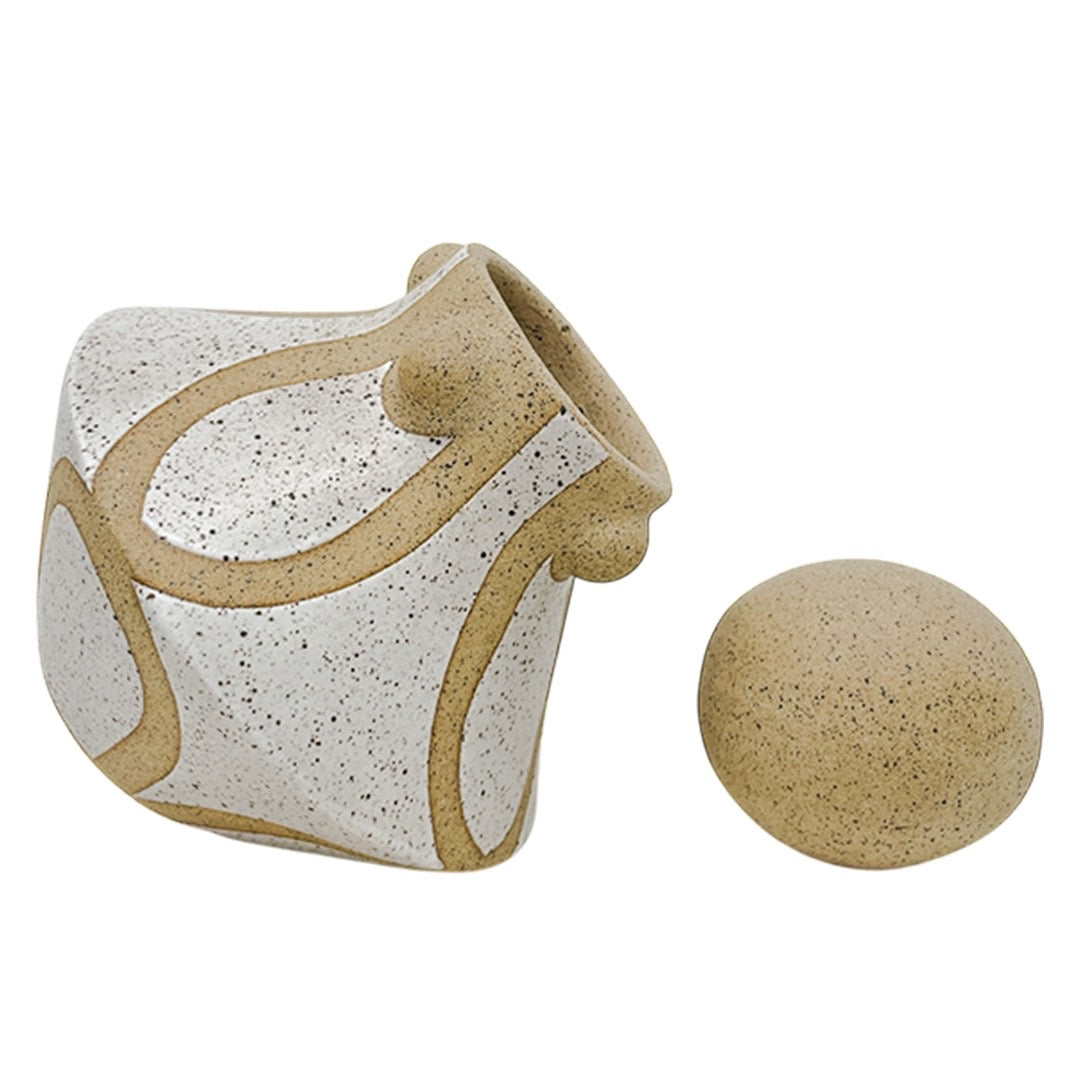 Vessel with Lid - Arches & Studs - Matte White