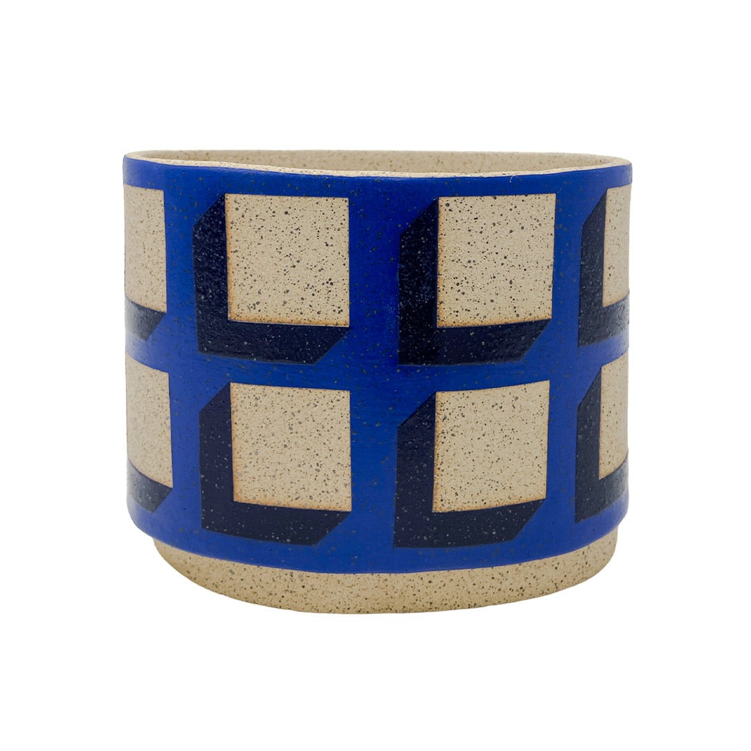 Small Oval Vessel - Cubes - Blue