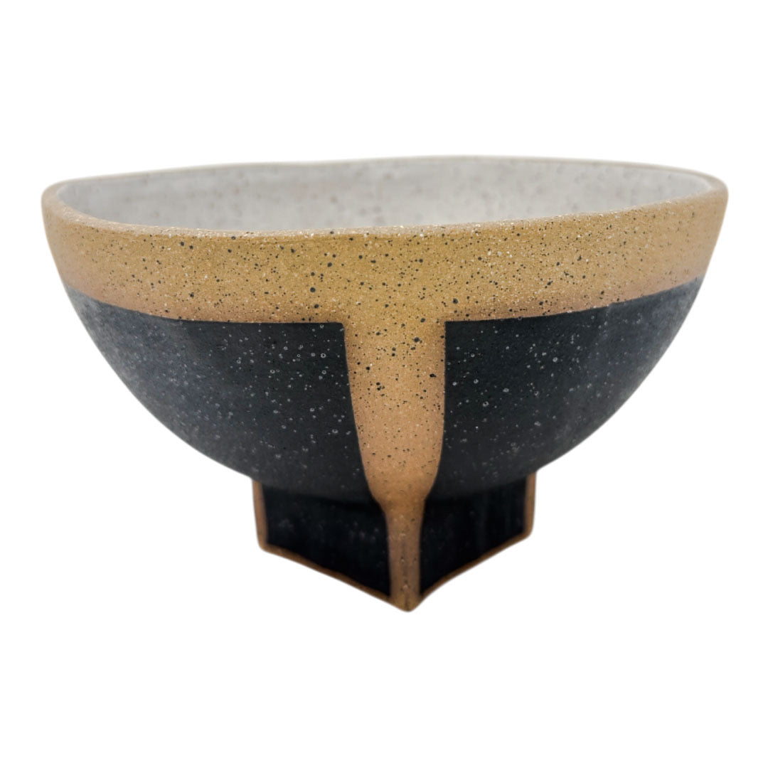 Bowl with Foot - Funnel - Matte Black & White