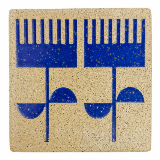 4" Tile - Flowers - Matte Blue