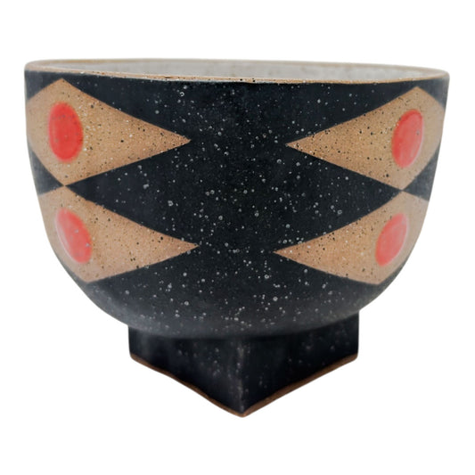 Bowl with Square Foot - Snake Eyes - Matte Black, White & Gloss Red