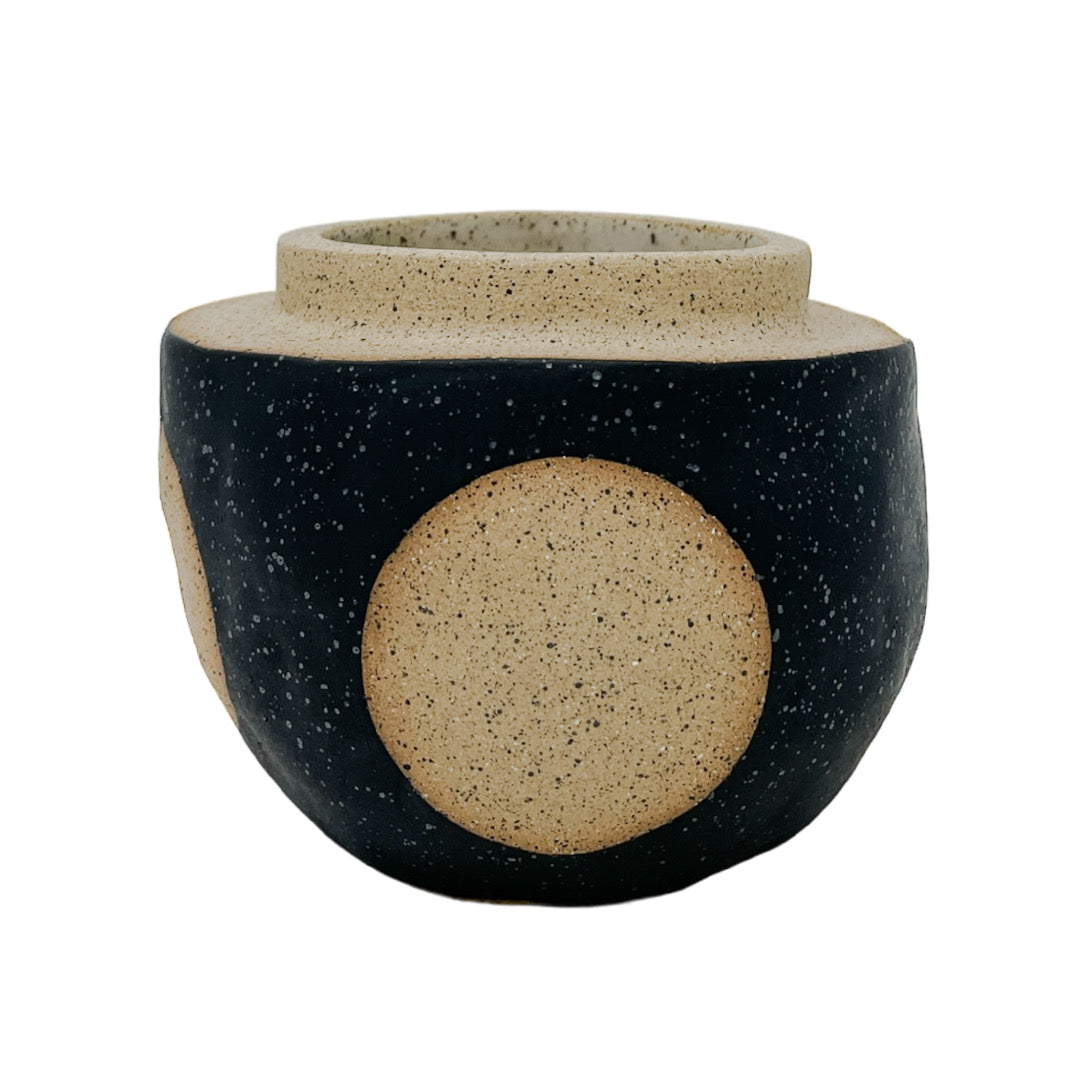 Small Organic Vessel - Circle - Matte Black & White