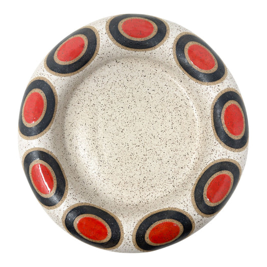 Large Shallow Plate Bowl - Milk Snake - Matte Black, White & Gloss Red