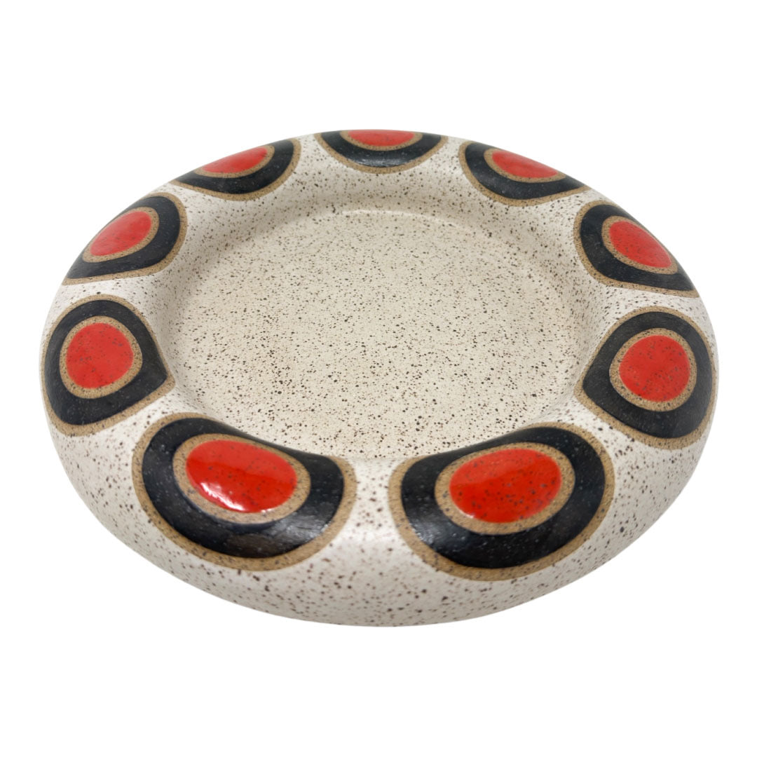 Large Shallow Plate Bowl - Milk Snake - Matte Black, White & Gloss Red