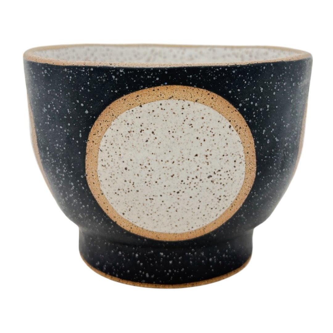Bowl with Foot - Circles - Matte Black & White