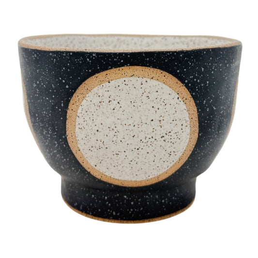 Bowl with Foot - Circles - Matte Black & White