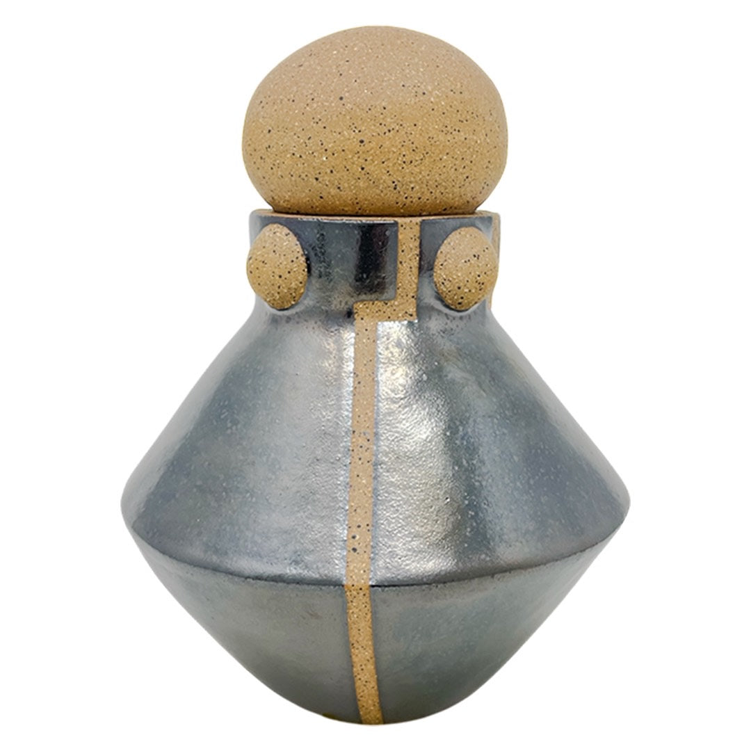 Vessel with Lid - Lines & Studs - Pewter
