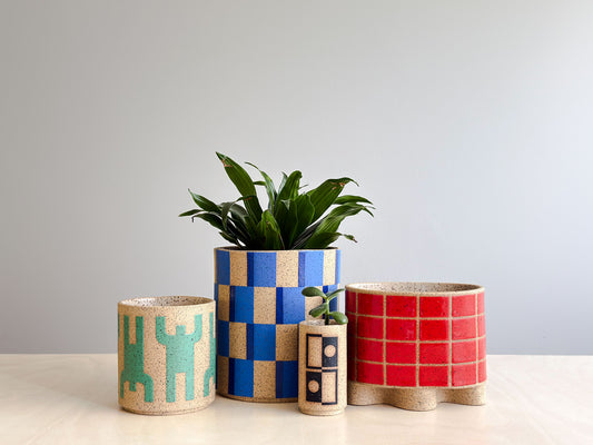 Medium Vessel - Tiles Offset - Blue