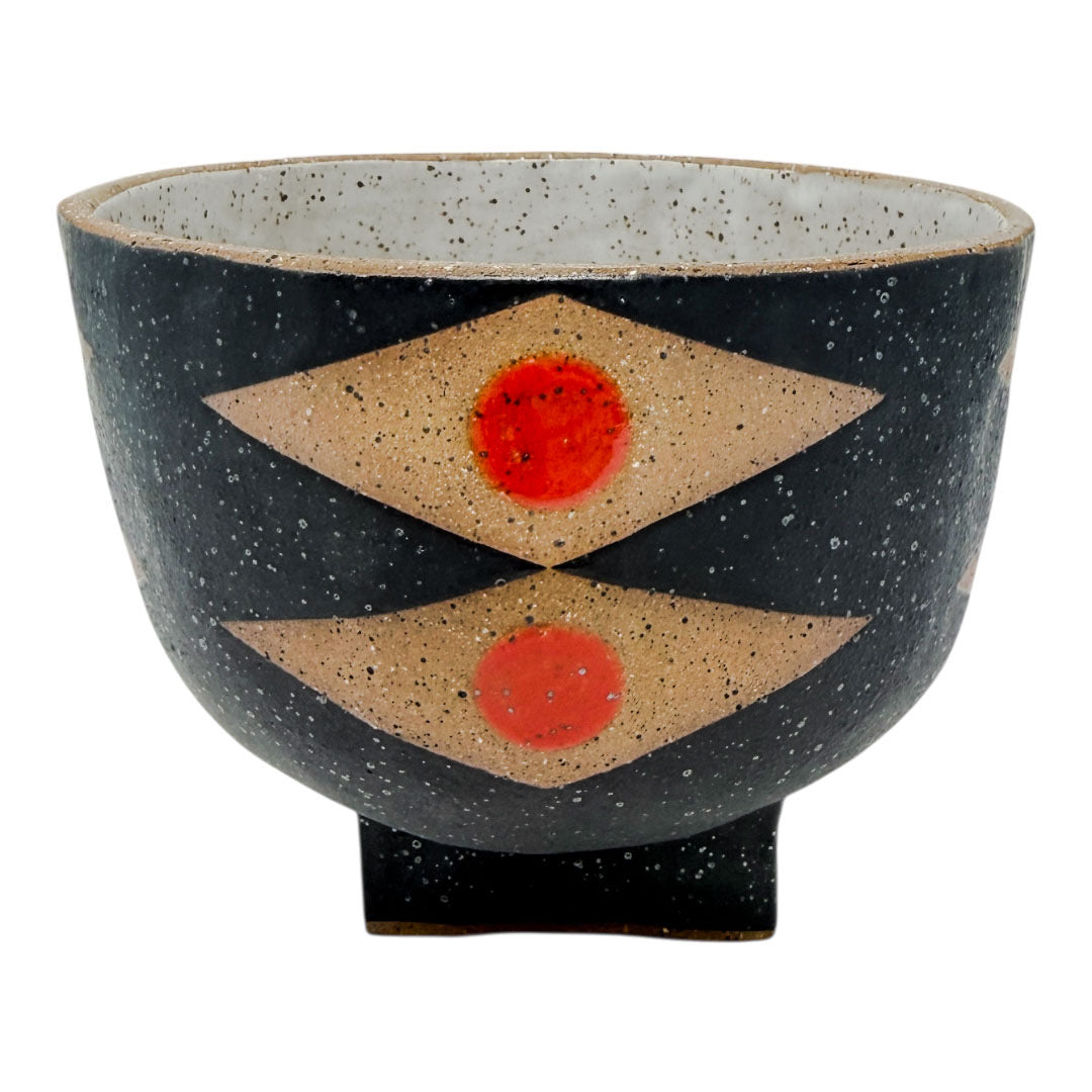 Bowl with Square Foot - Snake Eyes - Matte Black, White & Gloss Red