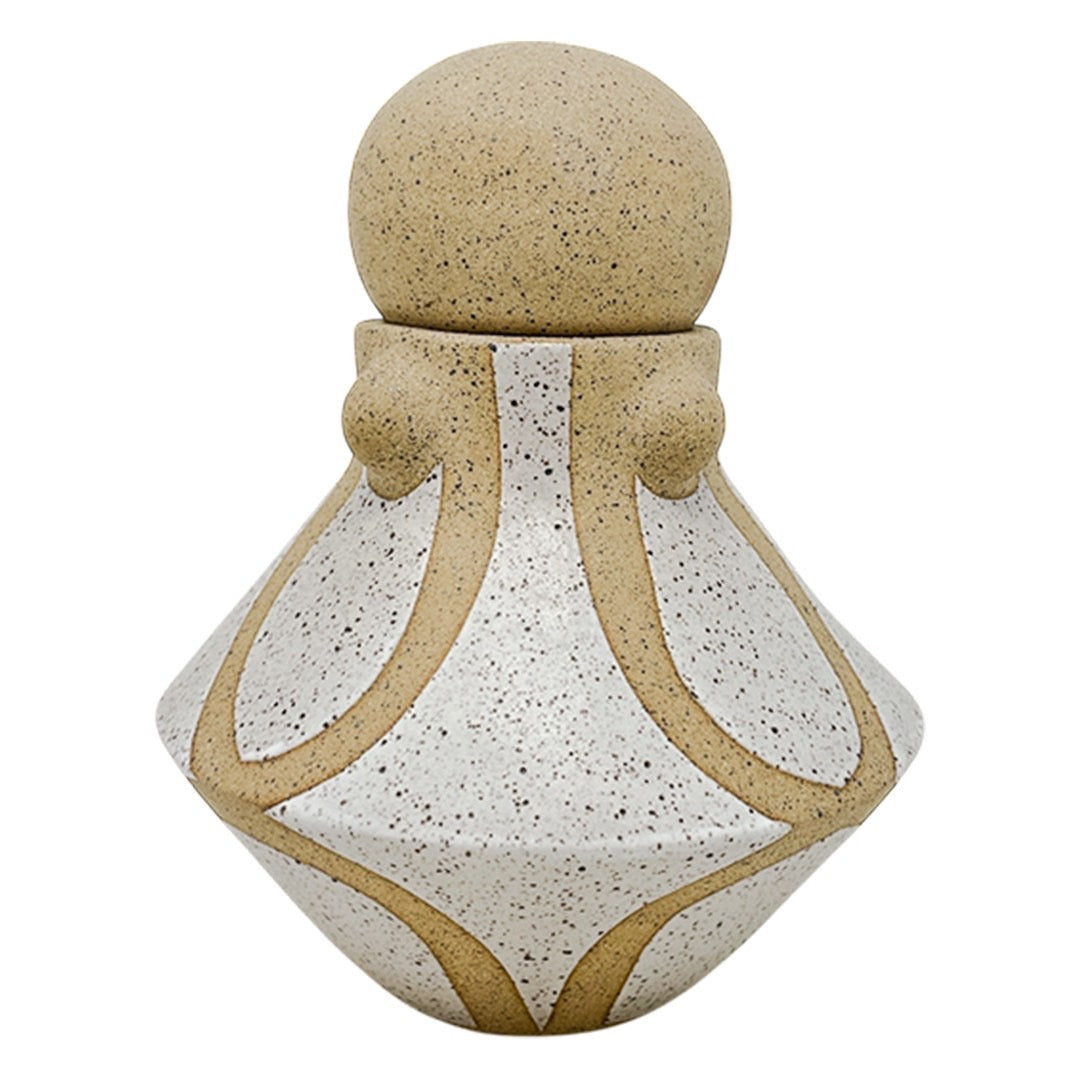 Vessel with Lid - Arches & Studs - Matte White