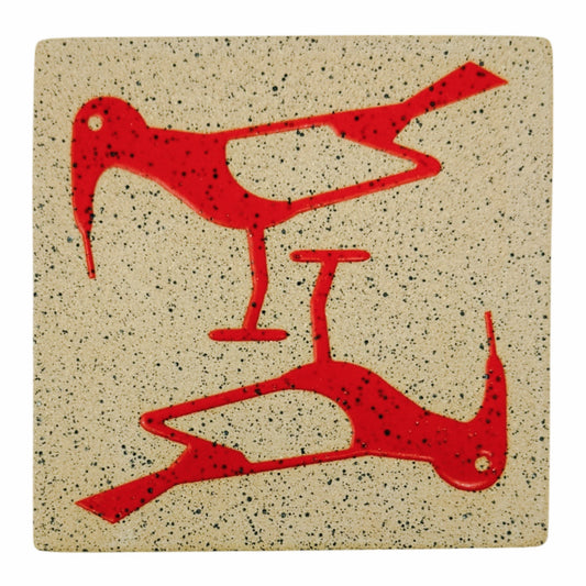 4" Tile - Birds - Matte Red
