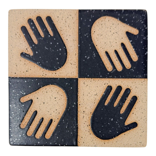 4" Tile - Checkered Hands - Matte Black
