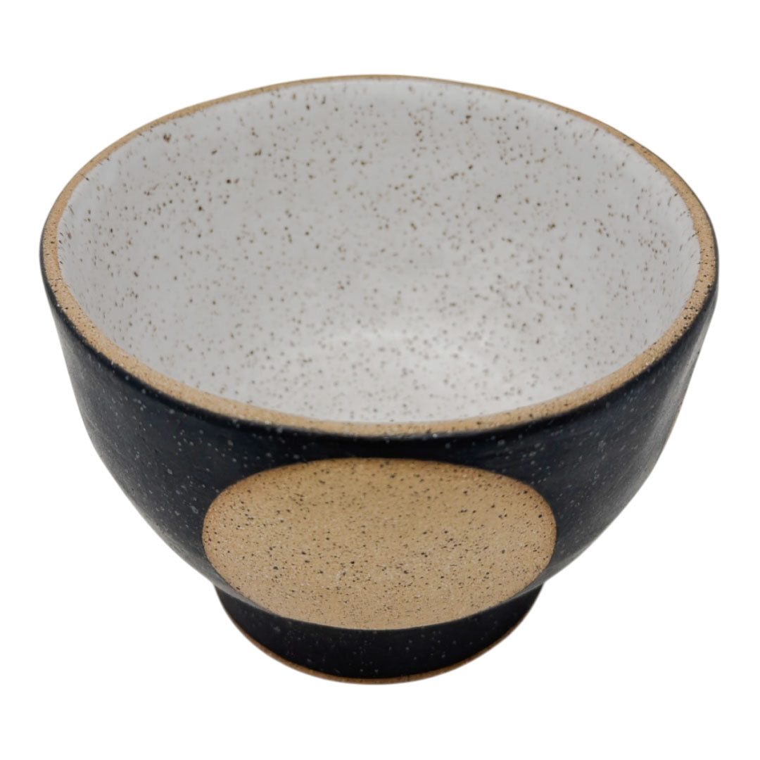 Bowl with Foot - Circles - Matte Black & White