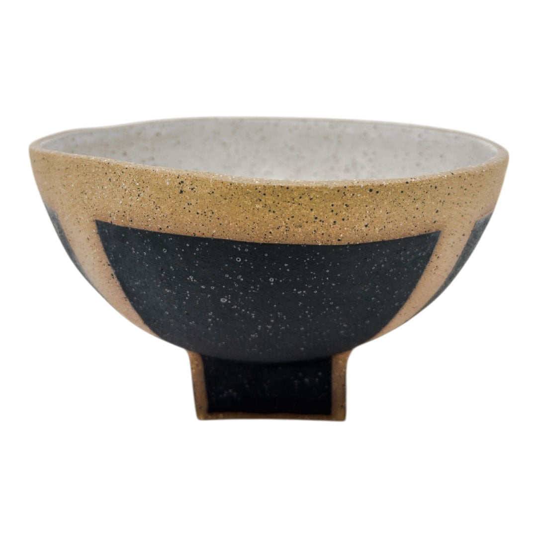Bowl with Foot - Funnel - Matte Black & White