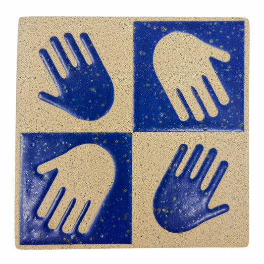 4" Tile - Checkered Hands - Matte Blue