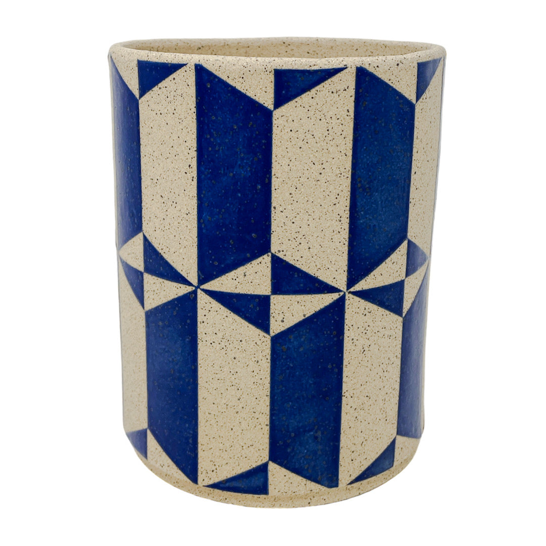 Medium Vessel - Double Hexagons - Matte Blue