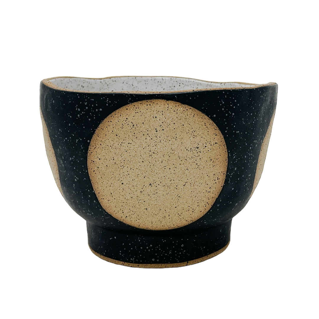 Organic Bowl with Foot - Circle - Matte Black & White