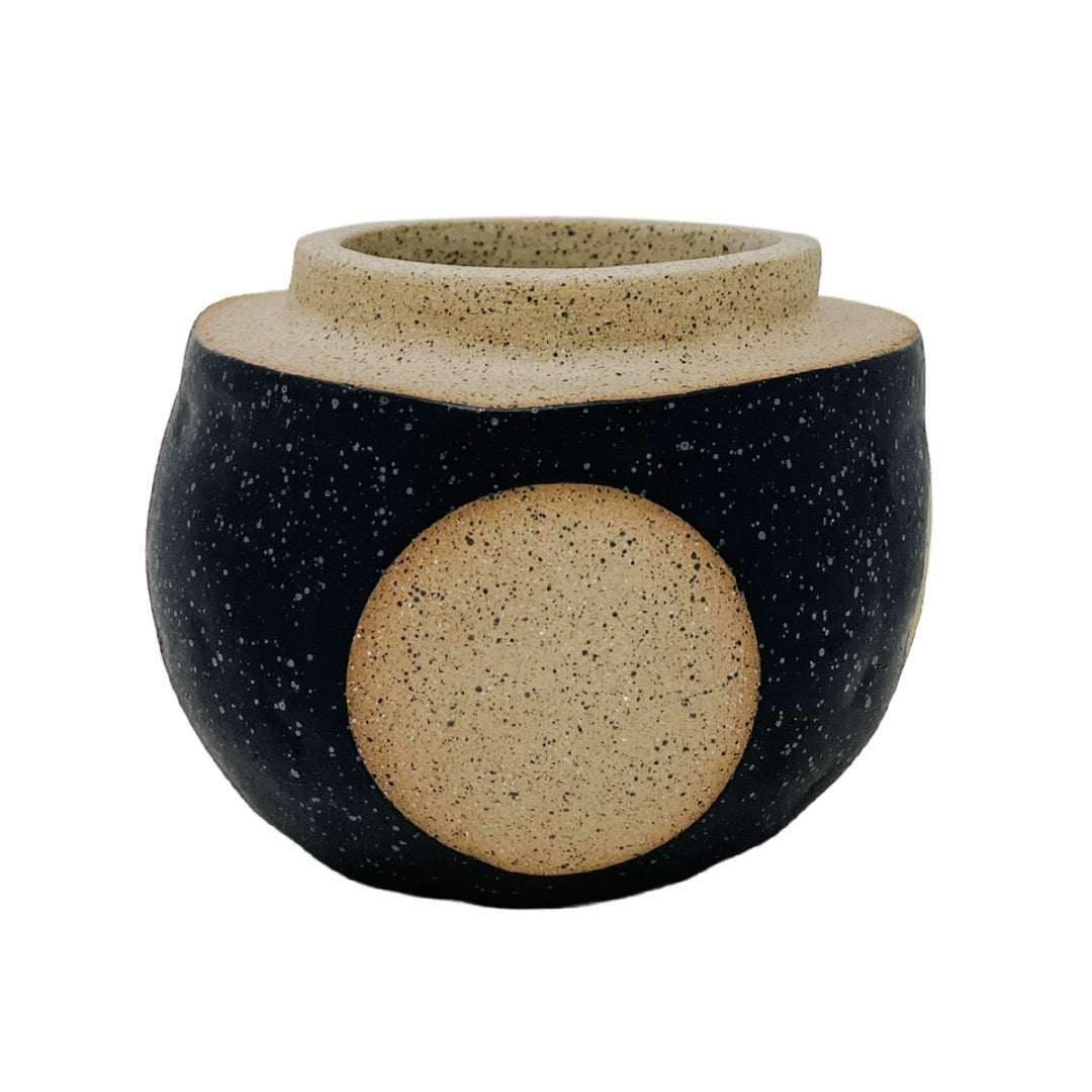 Small Organic Vessel - Circle - Matte Black & White