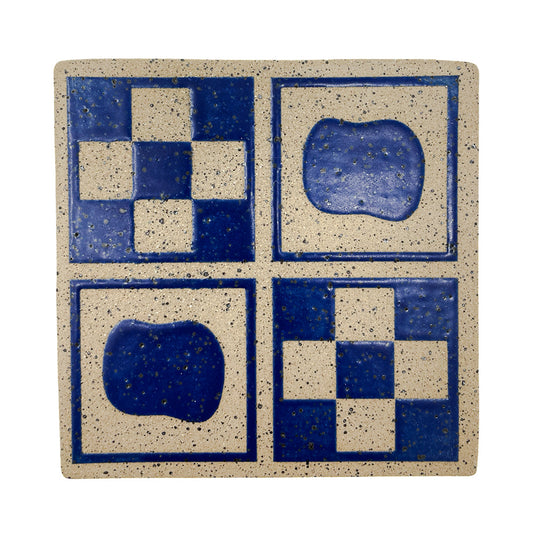 4" Tile - New Checkers - Matte Blue