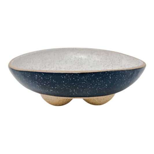 Bowl with Studded Feet - Matte Black & White