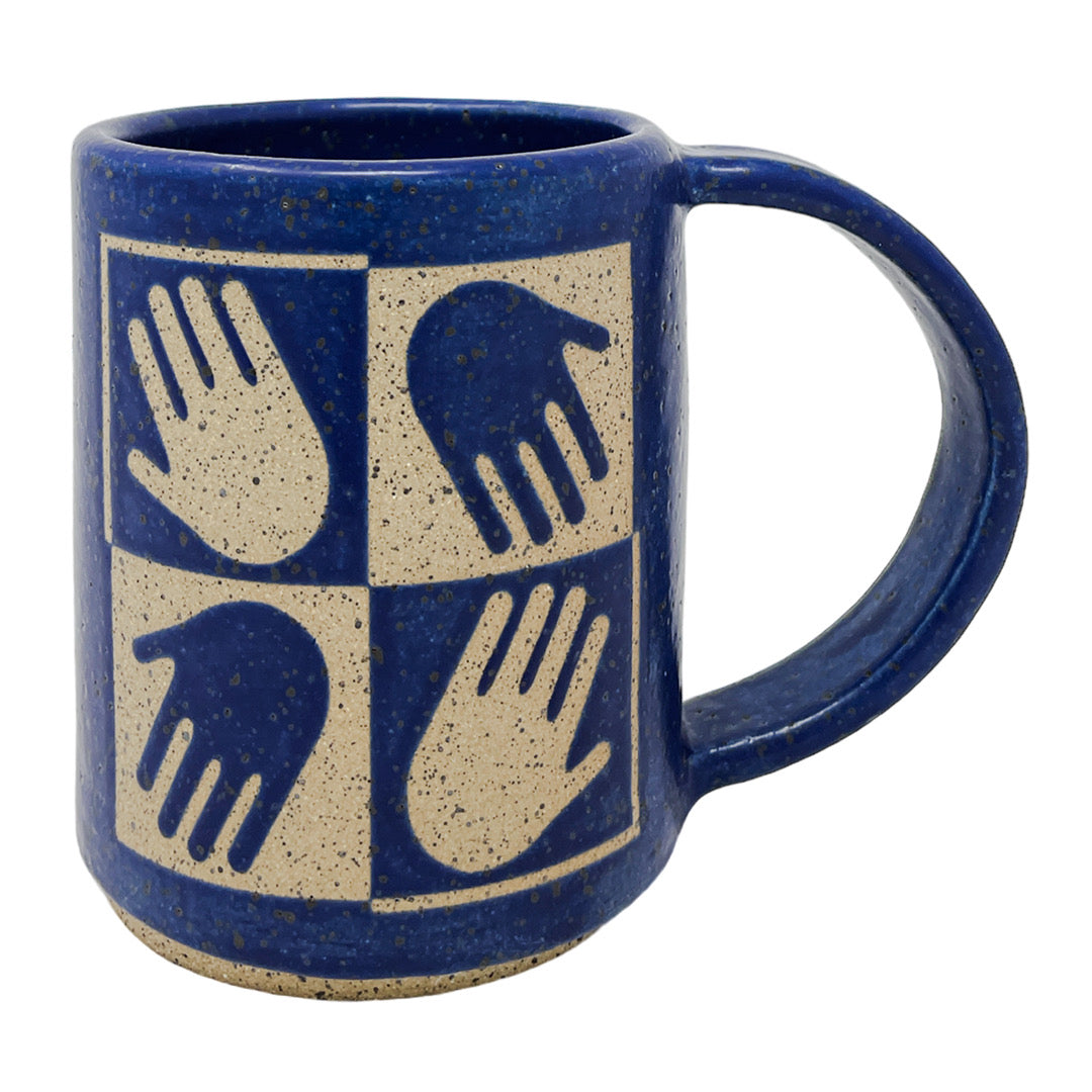 12oz. Mug - Checkered Hands - Matte Blue