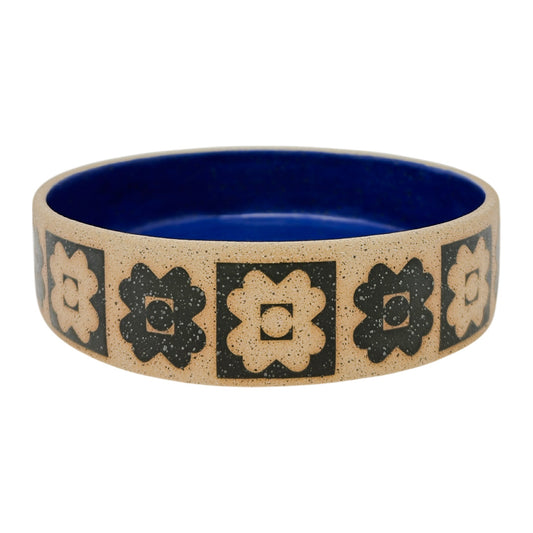 Bowl - Flowers - Matte Black & Blue