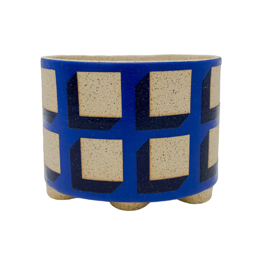 Small Oval Vessel - Cubes - Blue