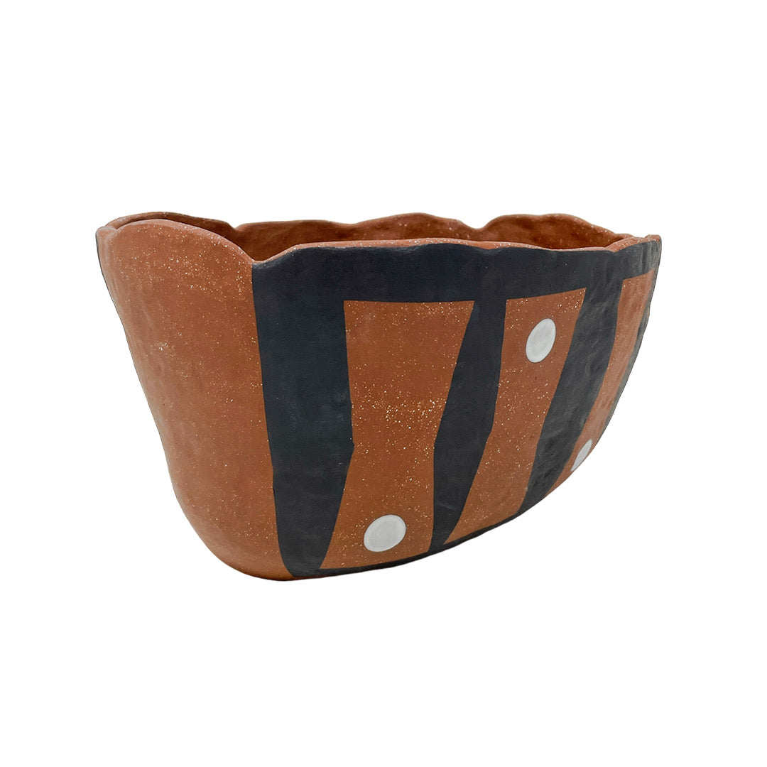 XLarge Organic Vessel - Red Clay - Buttons - Dark Brown & Gloss White