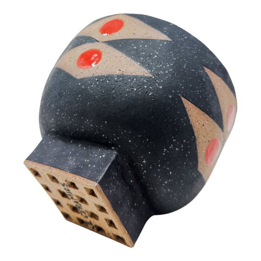 Bowl with Square Foot - Snake Eyes - Matte Black, White & Gloss Red