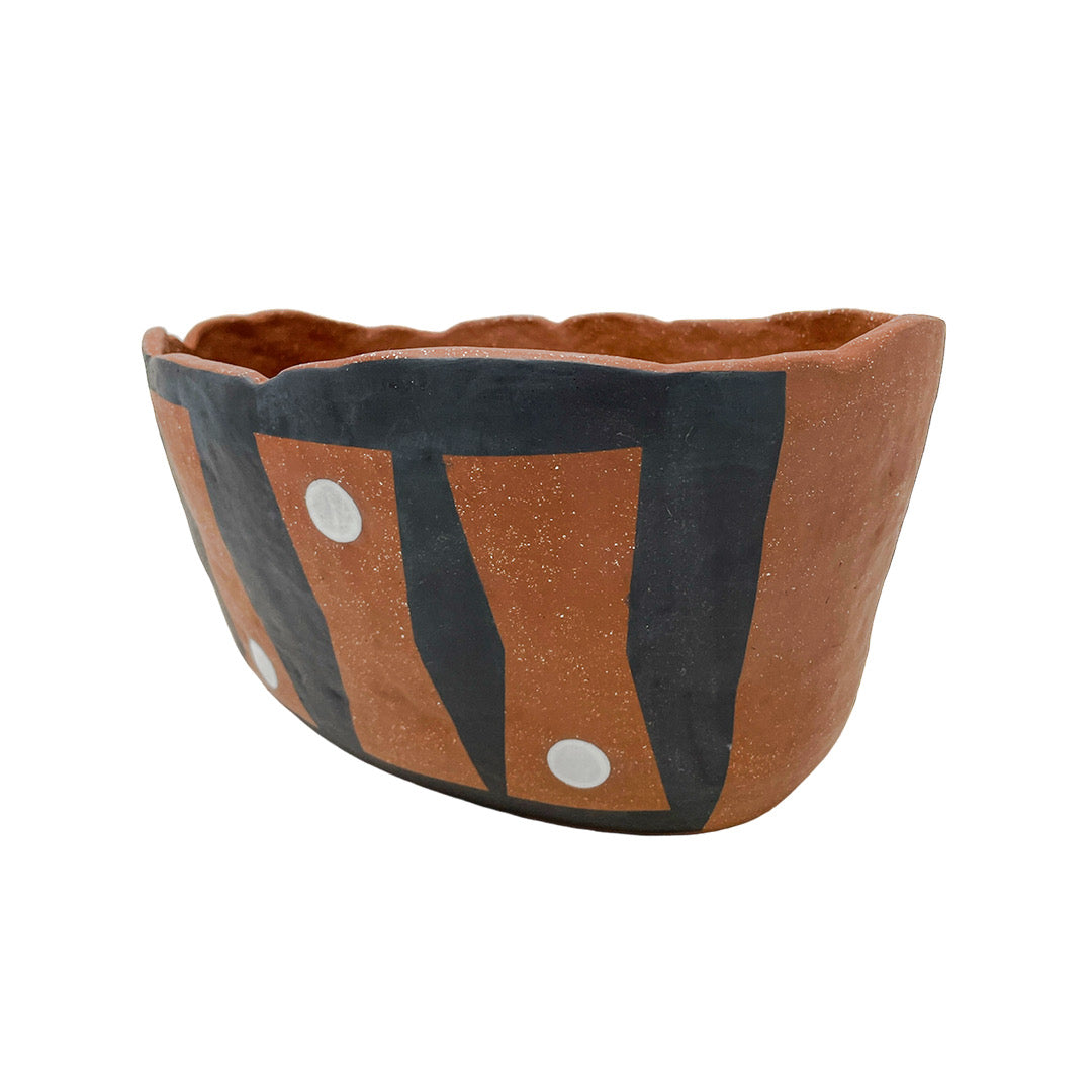 XLarge Organic Vessel - Red Clay - Buttons - Dark Brown & Gloss White