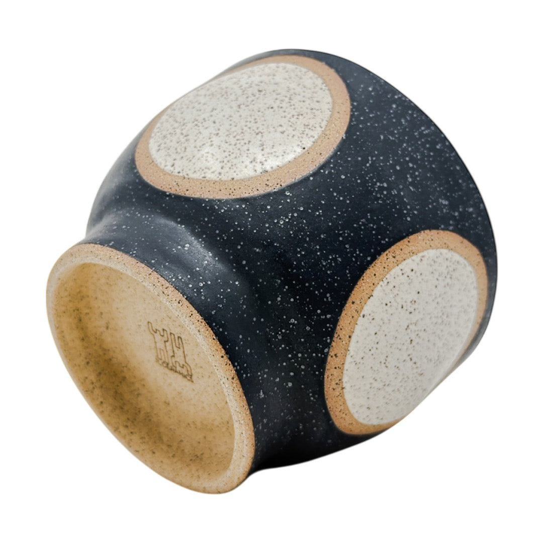 Bowl with Foot - Circles - Matte Black & White